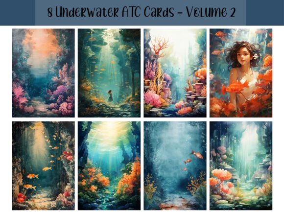 Download 8 Underwater ATC Cards for Junk Journal - Premium Resources