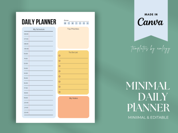Download Minimal Daily Planner Template for Canva - Planner template for canva Collection