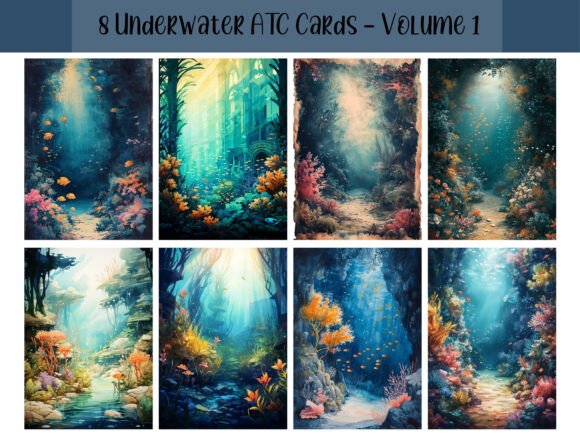 Download 8 Underwater ATC Cards for Scrapbooking - Premium Bundle