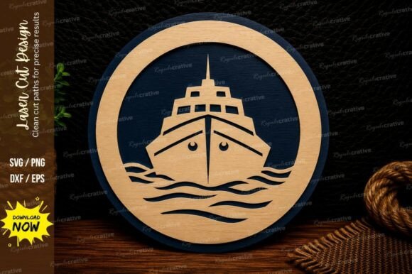 Download Cruise Ship Round Laser Cut SVG Design - Ship Collection