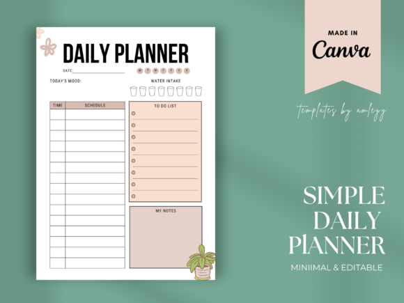 Download Simple Daily Planner Template for Canva - Planner template for canva Collection