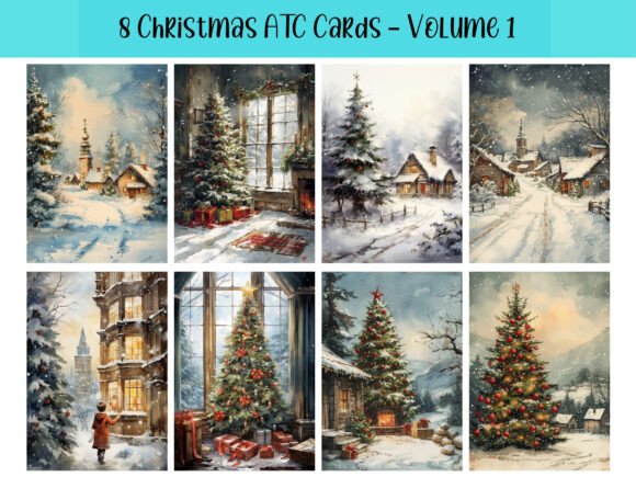 Download 8 Christmas ATC Cards for Scrapbooking - Atc cards Collection