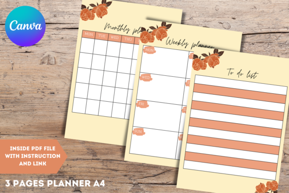Download 3 Pages Planner Template for Canva - Planner template for canva Collection