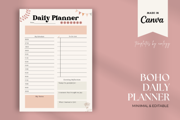 Download Boho Daily Planner Template for Canva - Planner template for canva Collection