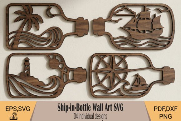 Download Ship in Bottle Laser Cut Wall Art - Ship Collection
