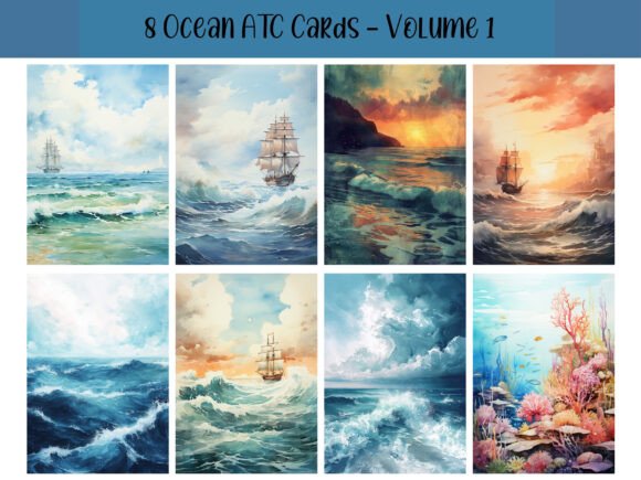 Download 8 Ocean ATC Cards for Scrapbooking - Premium Bundle